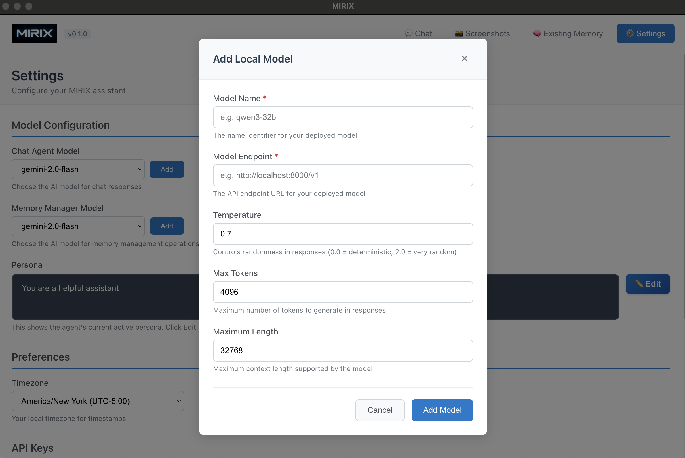 Add Local Model Dialog